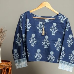 Handmade Block Print Cotton for Women ? Ethnic Floral Printed Top with Long Sleeves